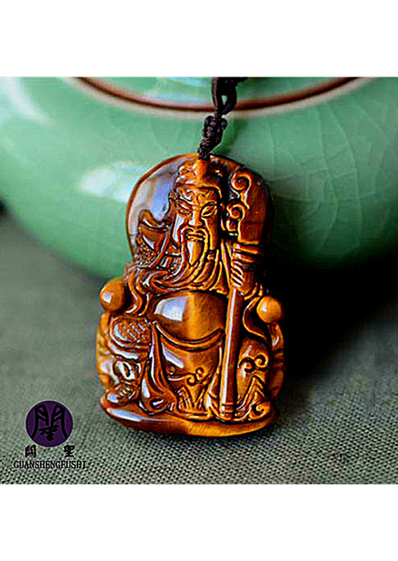 关公项链黄虎眼石精雕