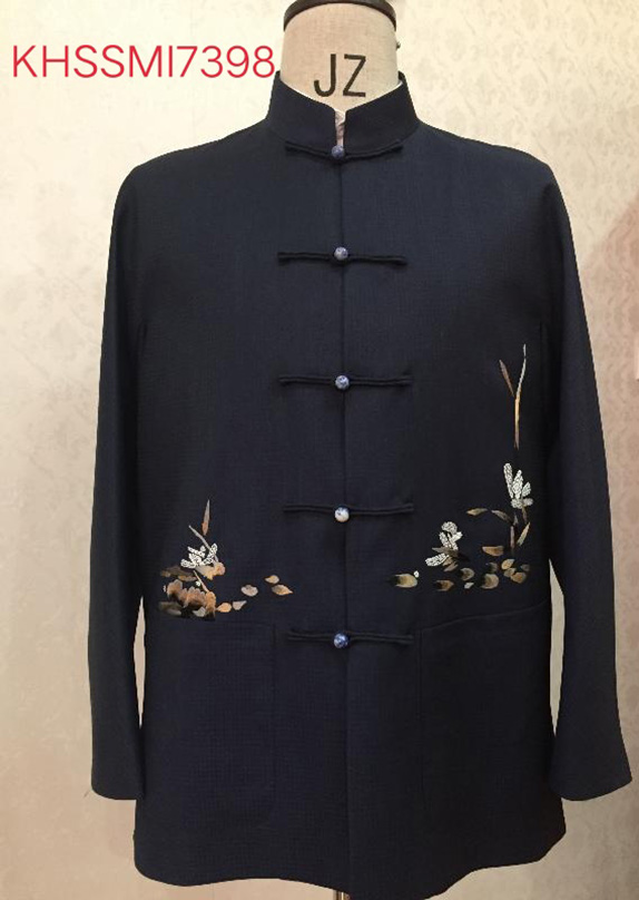 KHSSM17-398蓝色肌理绣兰花样衣