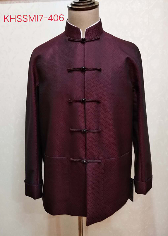KHSSM17-406酒红回纹面料假领拆样衣